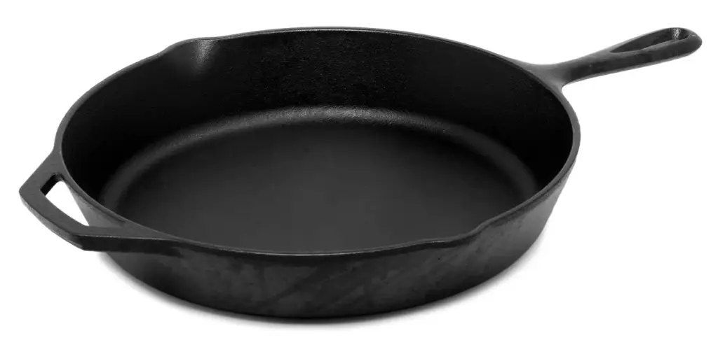 Close-up of a riveted handle on a nonstick pan